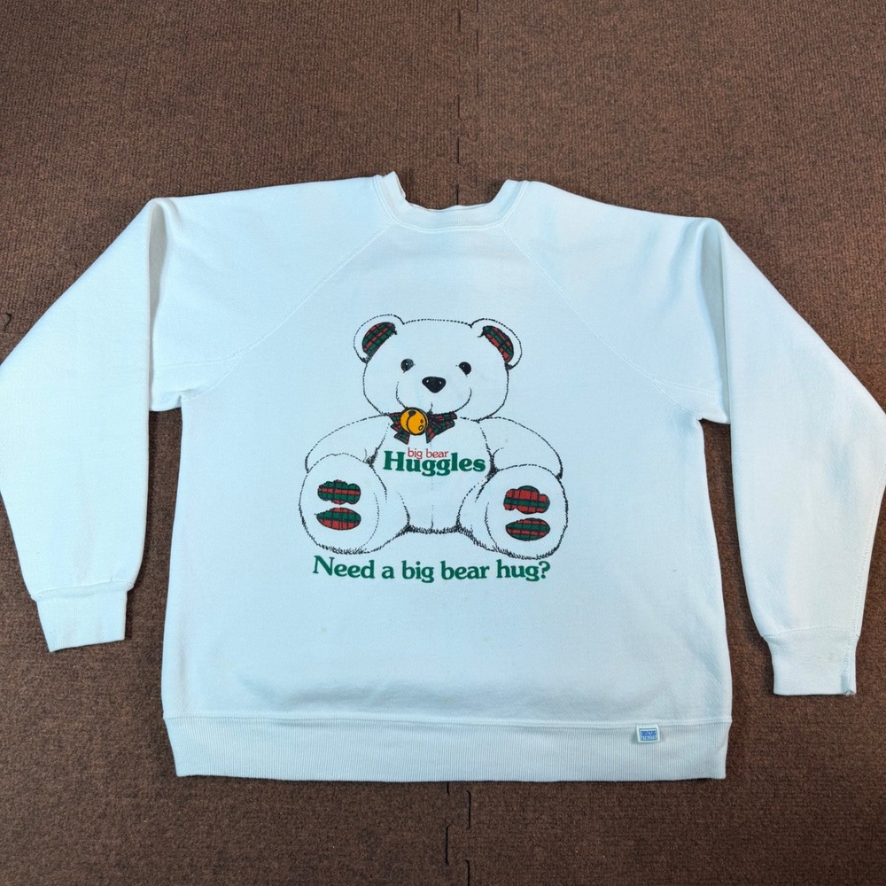 Discus Athletic Big Bear Huggles Sweatshirt Mens Medium White Vintage 90s USA